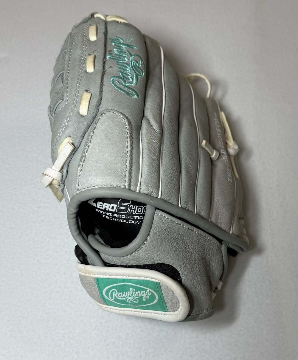 Rawlings Sure Catch SCSB110M 11 Inch Gray and Mint Softball Glove Zero Shock Tec